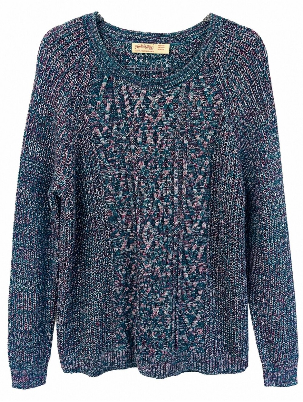 Faded Glory Womens XXL Multicolor Cable Knit Sweater Blue Pink Pullover Warm